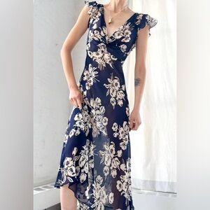 Ralph Lauren Silk Floral Dress with Slip in navy & white cream size 6